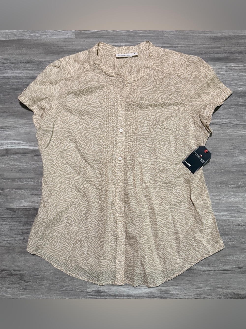 St. John’s Bay XL Beige Tan Pebble Print Button Front Short Sleeve Shirt